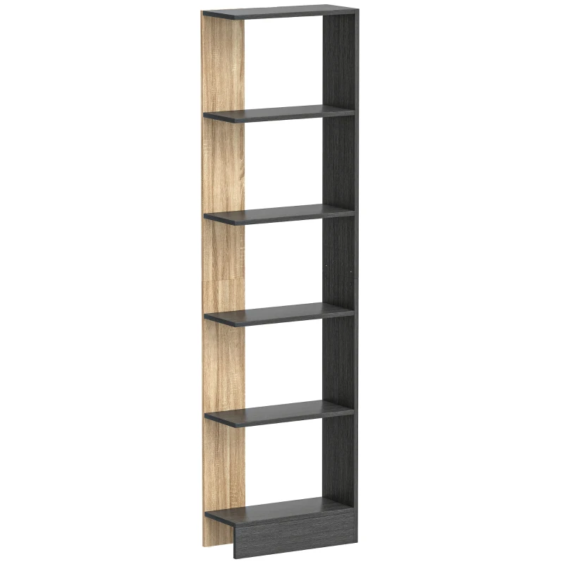 HOMCOM Bibliothèque Étagère de Rangement avec 5 Compartiments Ouverts 45 x 21 x 170 cm Noir et Chêne