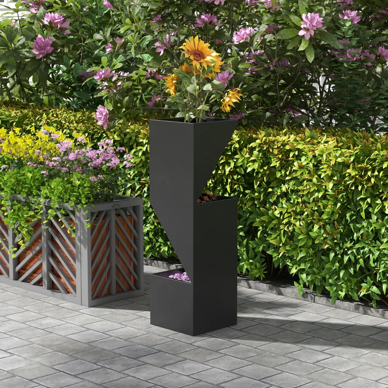 Outsunny Pot de fleurs Pots pour Plantes d'intérieur avec trous de drainage en métal dim. 30L x 30l x 100H cm noir