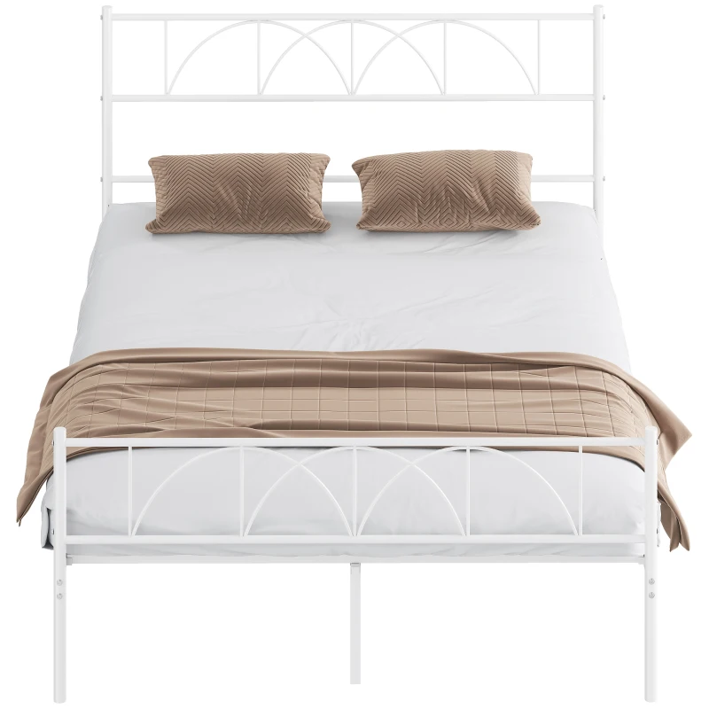 HOMCOM Cama de Casal com Cabeceira de Ripas de Aço e Espaço de Arrumação Debaixo da Cama Carga 330 kg 141,5x198x98 cm Branca