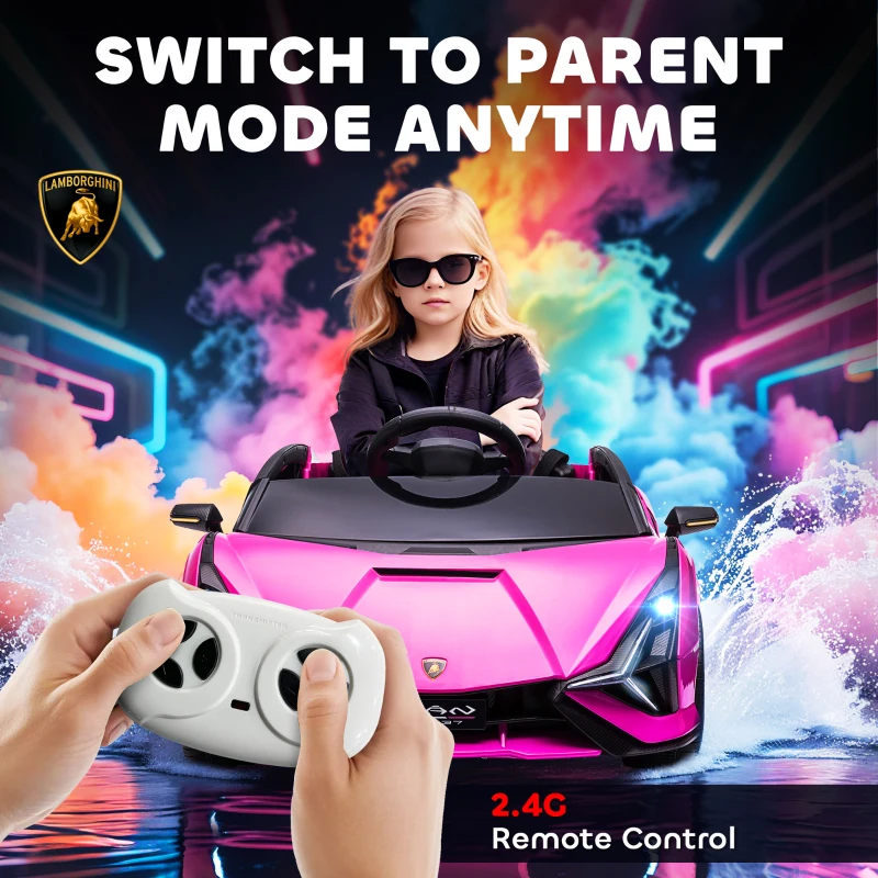 HOMCOM Lamborghini Sian Licensed 12V Electric Car for Kids 2 Motors Toy Car with Remote Control Music Lights MP3 for 3-5 Years Pink