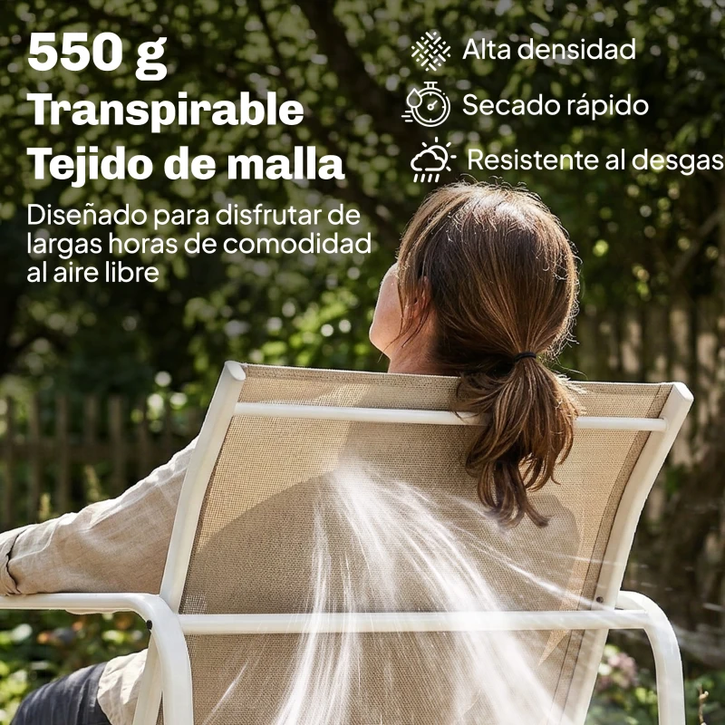 Outsunny Conjunto Jardín Exterior de 4 Piezas con Sofá de 2 Plazas 2 Sillones Mesa de Vidrio Templado Tela Textilene Caqui