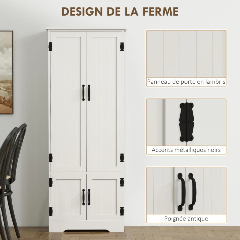 HOMCOM Buffet de cuisine armoire de cuisine contemporaine multi-rangements 2 placards 3 étagères MDF panneaux particules blanc