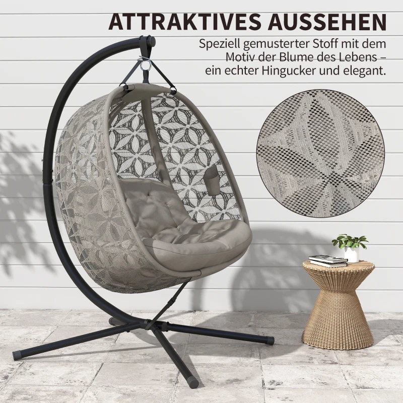 Outsunny Hangstoel met Frame voor 2 Personen, Opvouwbare Hangmand met Dikke Kussens, Bekerhouders en Veiligheidsriem