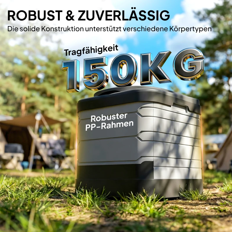 Outsunny Campingtoilette Faltbare Reisetoilette bis 150 kg mit 12 Gerinnungspulver-Päckchen 12 Entsorgungsbeuteln 42 x 46 x 43,5 cm Grau