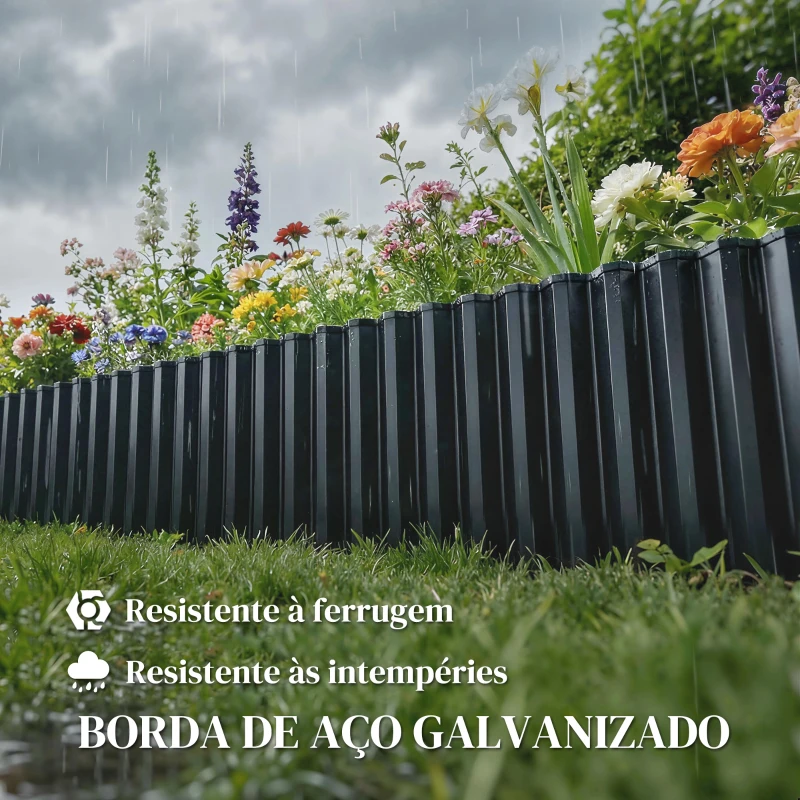 Outsunny Cerca de Jardim Metálica 650x20 cm em Aço Galvanizado Resistente para Horta Pátio Terraço Relvado Cinzento Escuro