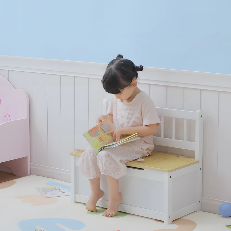 HOMCOM 2 In 1 Wooden Toy Box, Seat Storage Bench, Storage Chest Cabinet Organiser, with Safety Pneumatic Rod