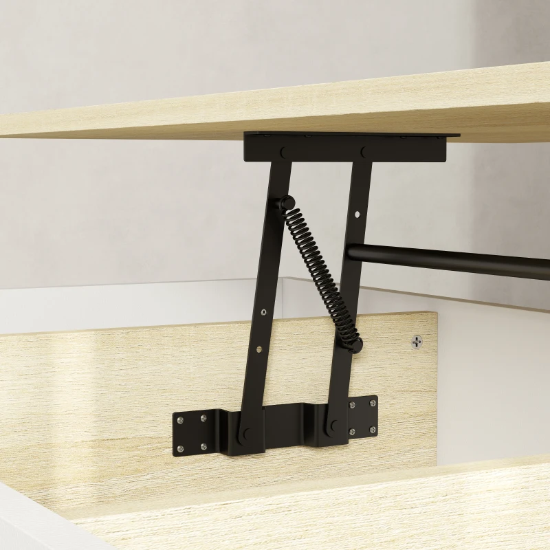 HOMCOM Mesa de Centro Elevable con 3 Compartimientos de Almacenaje Ocultos y Patas de Madera 100x79x54 cm Natural y Blanco