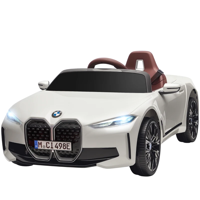 HOMCOM BMW i4 Licensed 12V Kids Electric Ride-On Car, White, Red and Light Blue