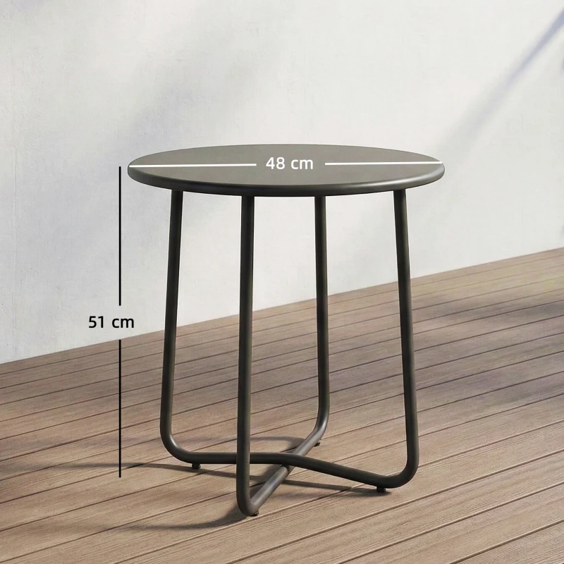 Outsunny 48 cm Round Garden Side Table, Small Metal Outdoor Garden Table with Rolled Edge, Dark Grey