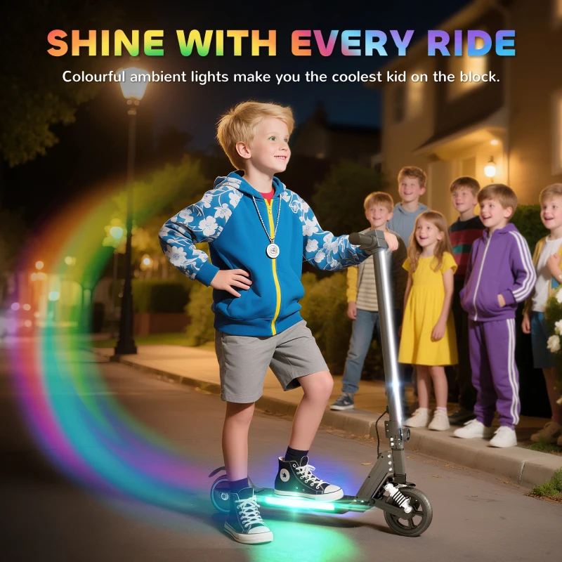 SPORTNOW Folding Electric Scooter for Kids, with Dual Brakes, Front Suspension, LED Colourful Lights, Black