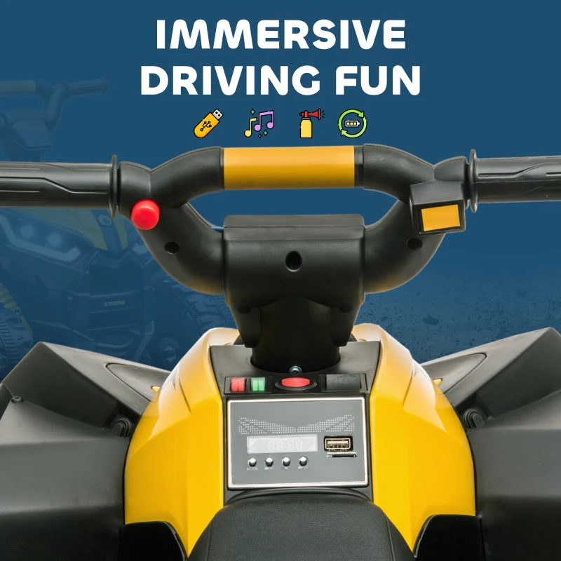 HOMCOM 12V Ride-On Quad Bike w/ Music, Horn, for Ages 3+ Years - Yellow