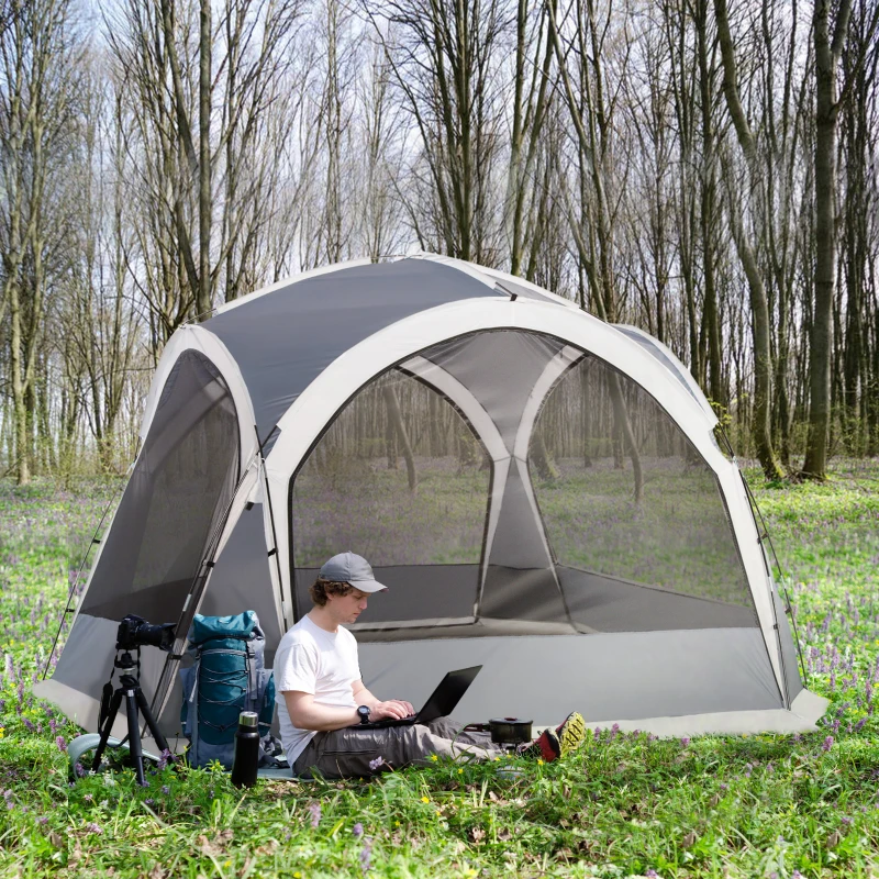 Outsunny Tente de camping dôme familiale pour 6-8 personnes avec 4 portes en filet zippées, tissu Oxford crochet pour lampe