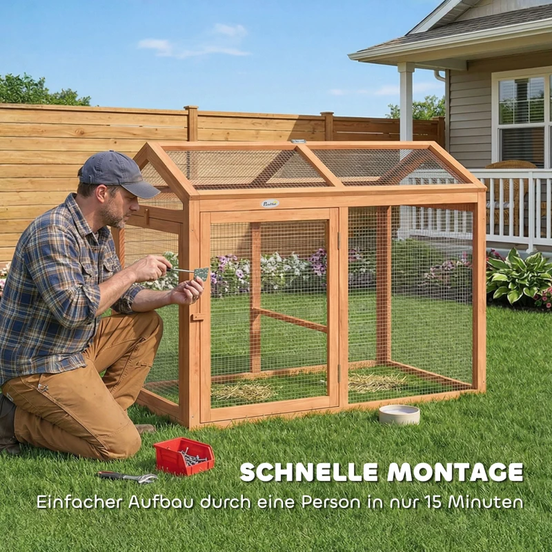 PawHut Hühnerstall Freilaufgehege mit Sitzstange Doppeltüren, aus Holz und Metall, für 2 Hühner, 104 x 70,5 x 84 cm Orange