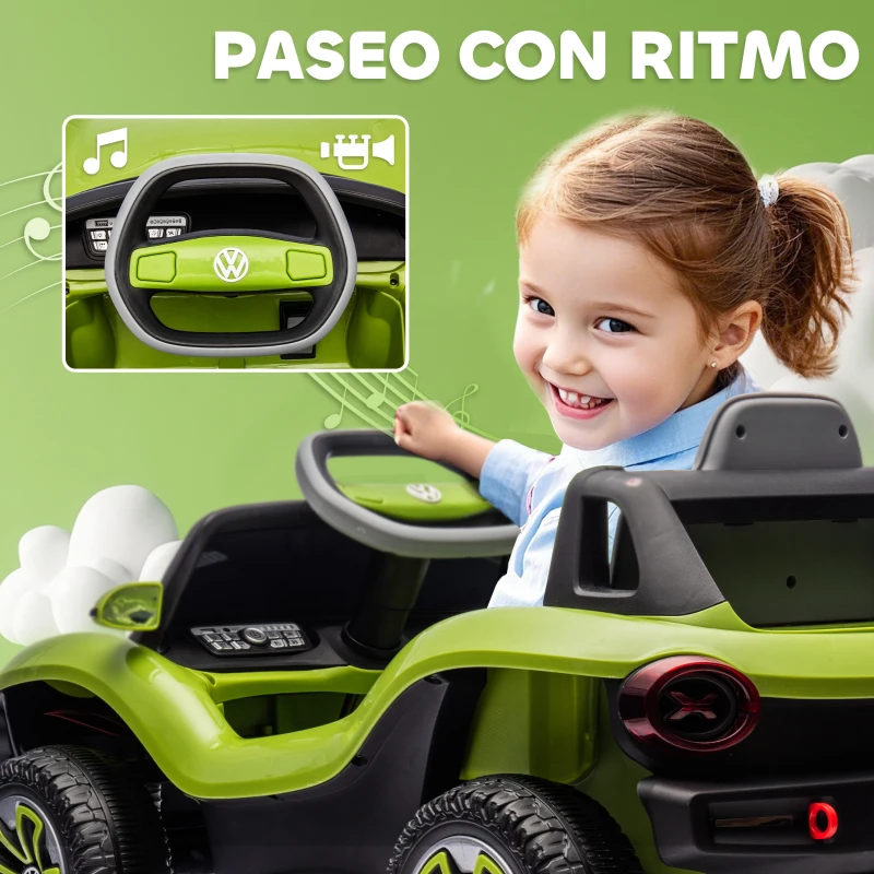 AIYAPLAY Coche Eléctrico para Niños de +3 Años Volkswagen E-Buggy 12V con Mando a Distancia 2,4 G Ruedas con Suspensión Verde