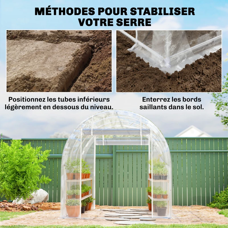 Outsunny Serre tunnel de jardin 6m² serre de jardin tunnel 195x295x195cm cadre acier galvanisé, bâche PE 150g/m² transparent