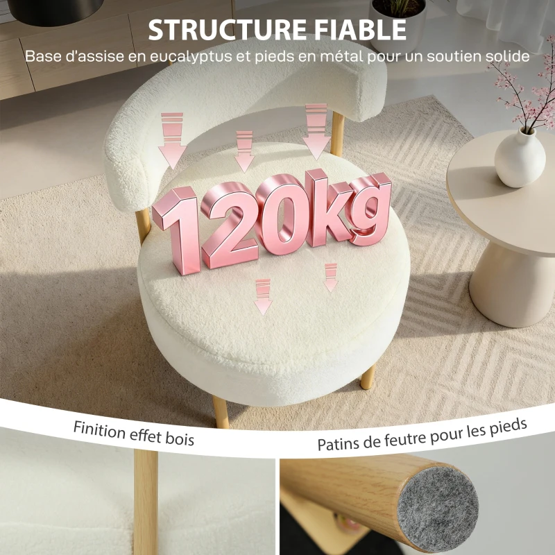 HOMCOM Canapé 1 place en tissu bouclette, fauteuil de salon rembourré avec dossier incurvé, assise large, 67x67x71cm, crème