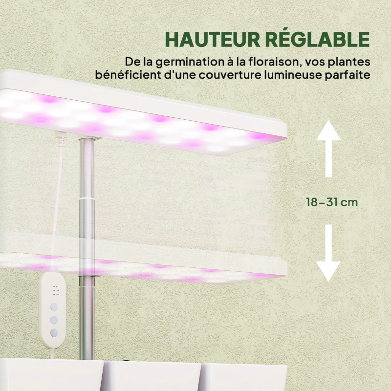Outsunny Lampe de croissance 10W lampe plante de culture LED à spectre complet avec 3 bacs à fleurs, 31,8 x 13,4 x 35,6 cm, blanc