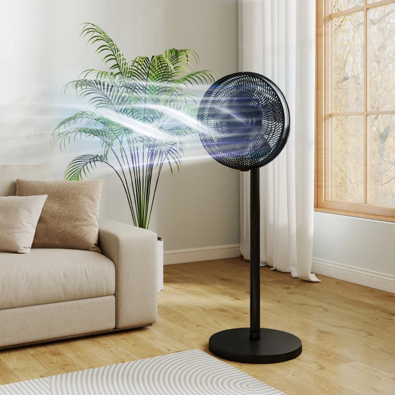 HOMCOM 40 cm Standing Fan, Cooling Floor Fan with 80° Oscillating, Adjustable Tilt and Height, 4 Speed, Remote Control, Black