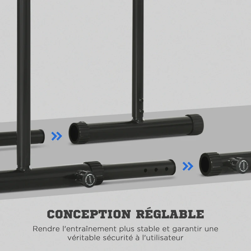 SPORTNOW Dips Barre Parallèle Station de Musculation en Acier, Hauteur et Espacement Réglables, 90-102x65x80-90cm, Noir