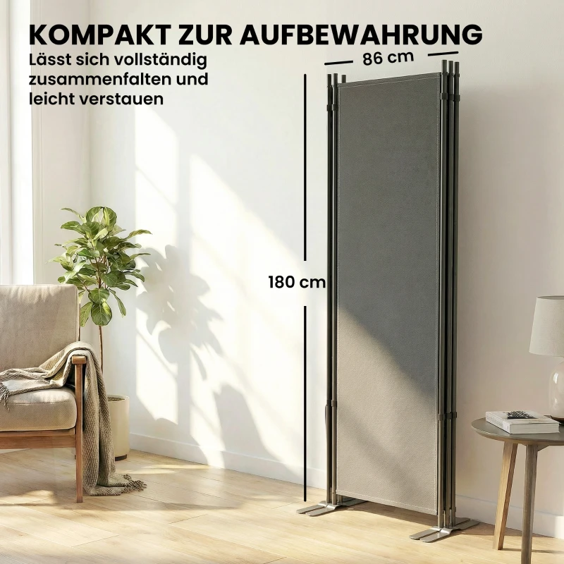 Outsunny Raumteiler 3-teilig 260 x 30 cm Freistehend Paravent Trennwand Sichtschutz aus Metall, Outdoor Raumtrenner Dunkelgrau