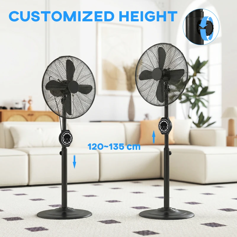HOMCOM 41 cm Metal Pedestal Fan with Oscillating, Adjustable Height Black
