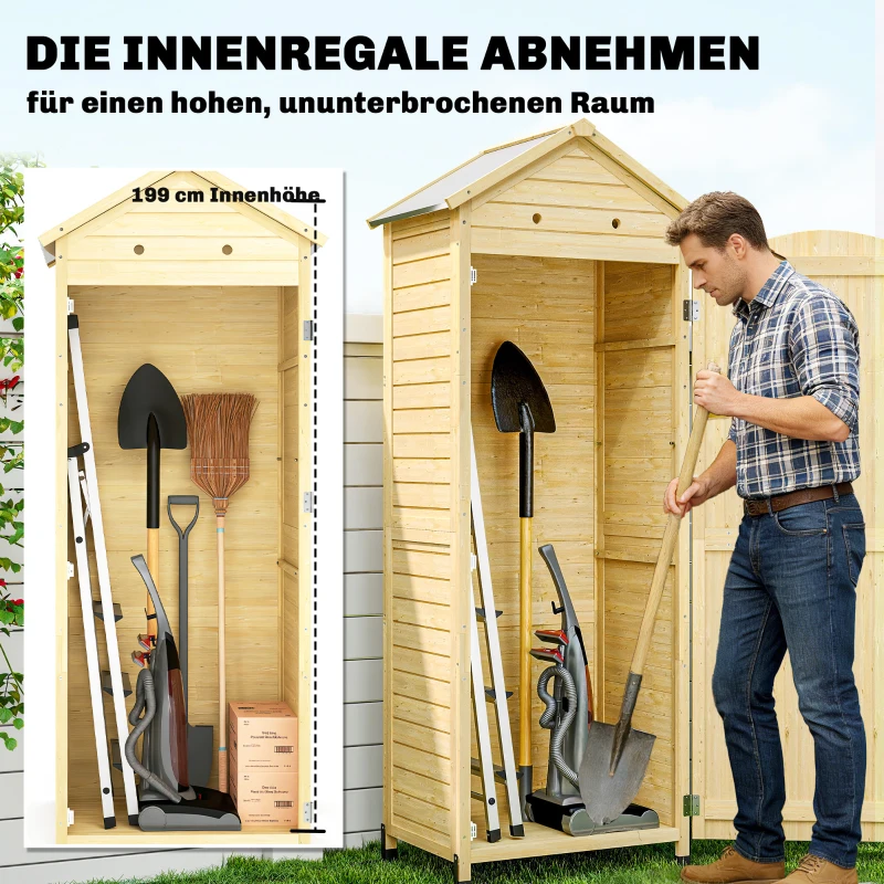 Outsunny Gartenschrank Holz extra hohe Geräteschuppen mit verstellbar Ablage magnetisch Tür galvanisiert Dach Belüftung