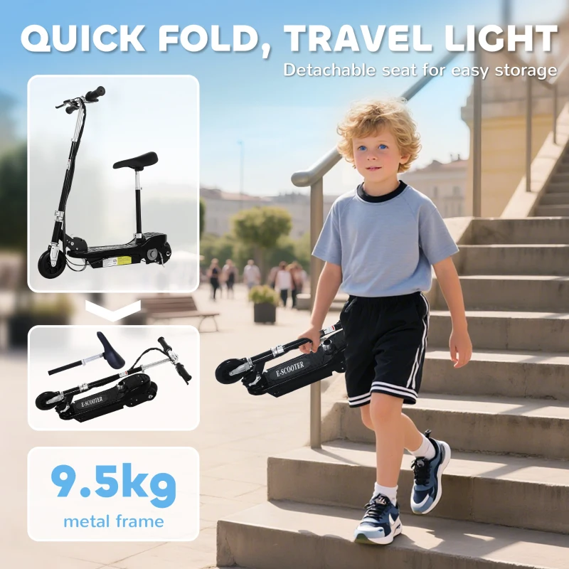 HOMCOM Powered Electric Scooter Ride-On, with Brakes, Adjustable Seat, Adjustable Handlebars, Black