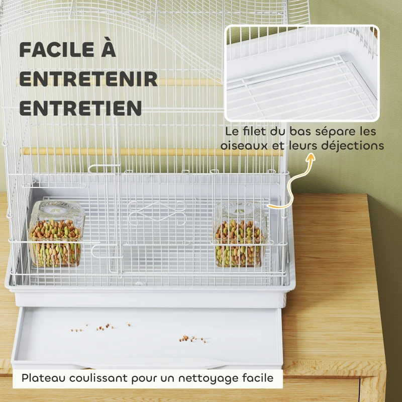 PawHut Cage à oiseau volière avec 4 portes, 2 perchoirs, plateau coulissant, pour inséparables perruches 4,7,5x36x54,5cm, blanc
