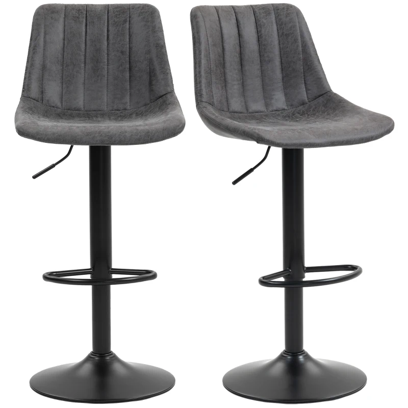 HOMCOM Set of 2 Leathaire Tub Bar Stools -  Charcoal Grey