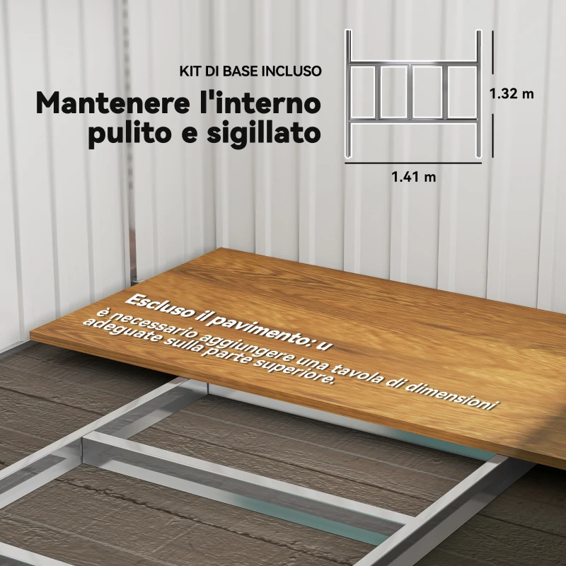 Outsunny Capanno Attrezzi in Metallo 1.5x2m con Base, Porta Scorrevole e Tetto Inclinato, Verde