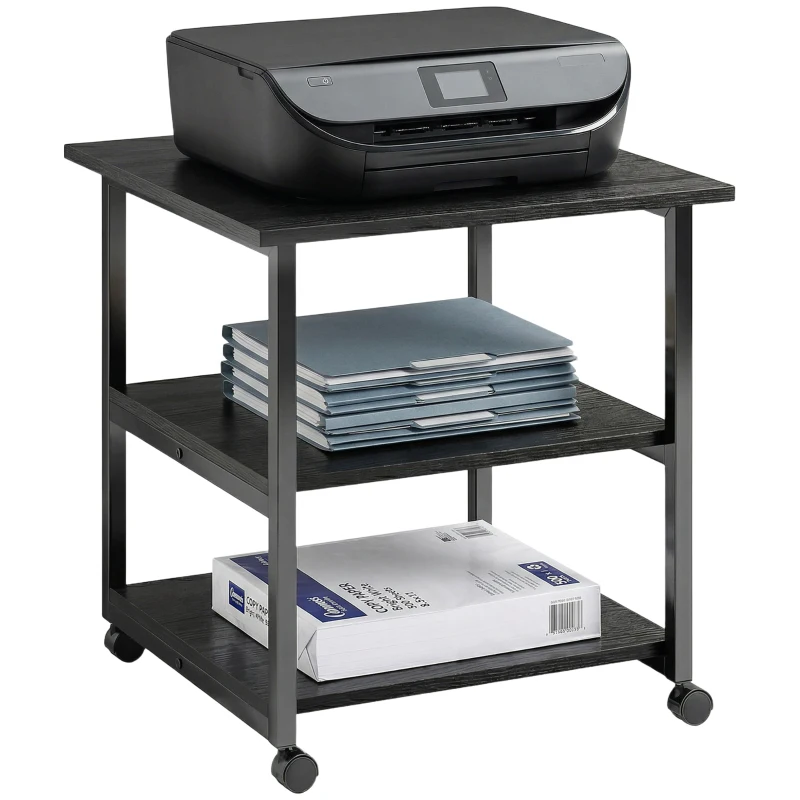 HOMCOM Three-Tier Steel Printer Stand, with Wheels - Black