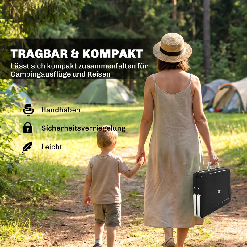 Outsunny Holzkohlegrill aus Edelstahl BBQ Smoker mit Grillrost Griff klappbaren Beinen für Barbeque Camping 40x28x25,5cm Schwarz