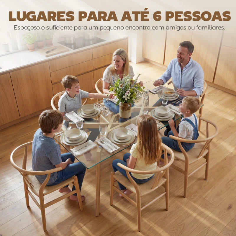 HOMCOM Mesa de Jantar Retangular Moderna para 6 Pessoas Superfície de Vidro Temperado 150x75x76 cm Transparente