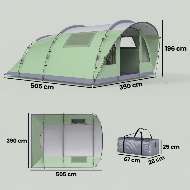 Outsunny Grande Tenda Multi-Stanza per 2-4 Persone, con Finestre e Veranda, Verde