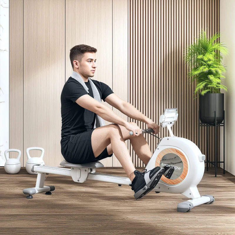 SPORTNOW Rameur magnétique 16 niveaux avec écran LCD et support de téléphone, rangement vertical, pour l'entraînement à domicile