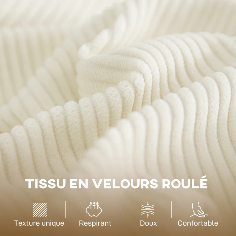 HOMCOM Canapé 2 places en velours côtelé, canapé de salon moderne 134 cm, assise rembourrée, coussin à ressorts, crème