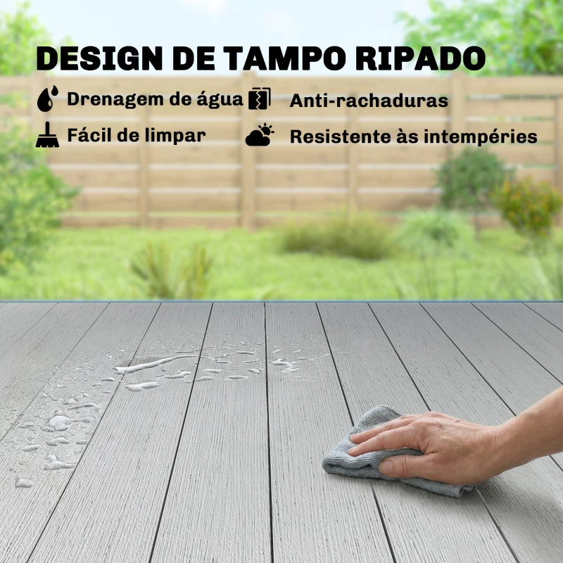 Outsunny Mesa de Jardim para 6 Pessoas com Tampo de Ripas e Estrutura de Aço 140x90x74 cm Cinzento