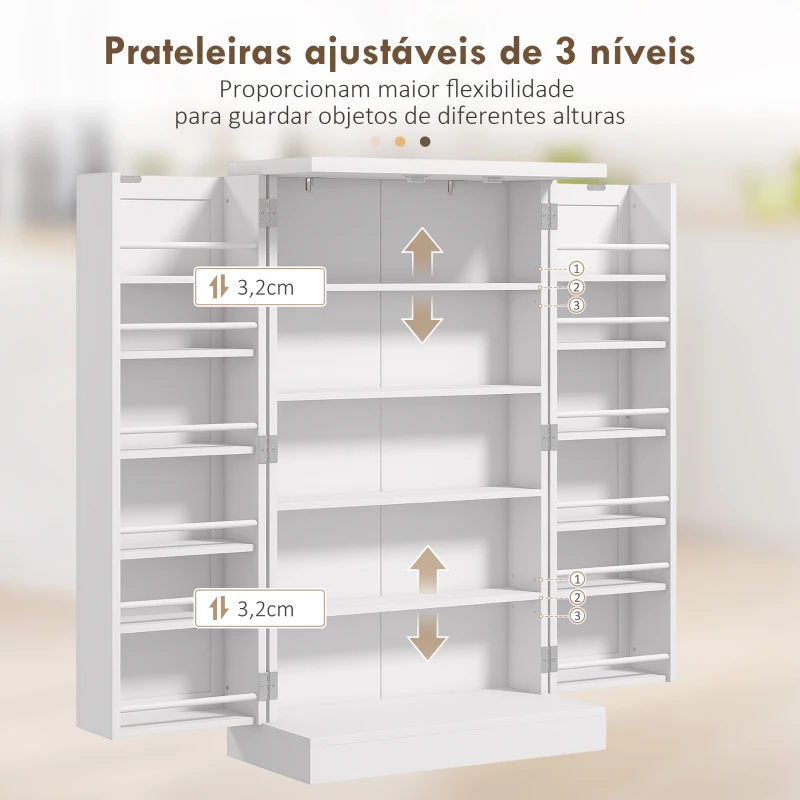 HOMCOM Armário de Cozinha Armário Despensa Cozinha com 2 Portas 16 Prateleiras Aparador Moderno 60x30x104 cm Branco