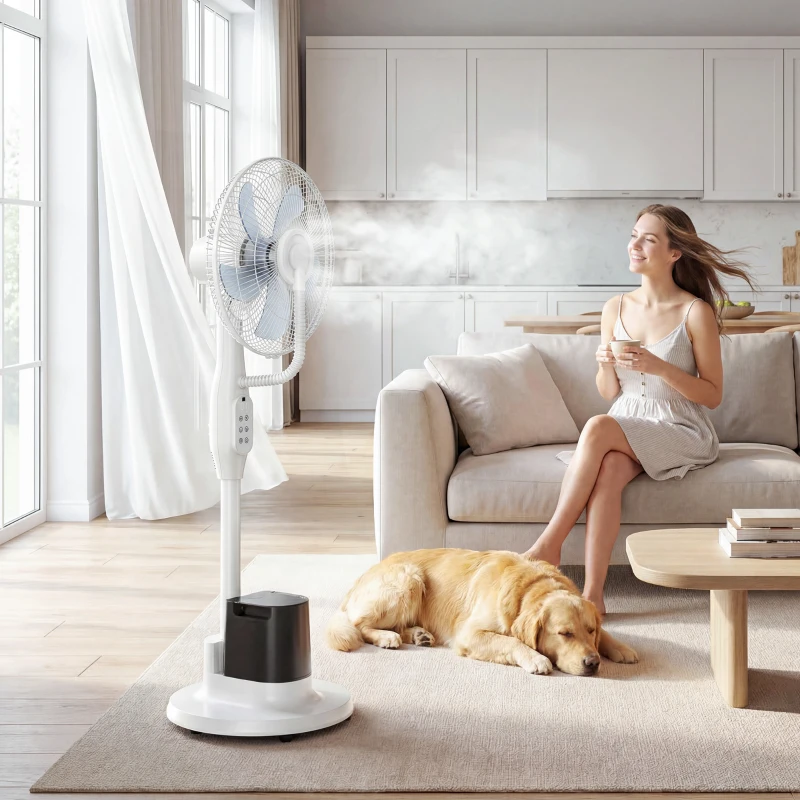 HOMCOM Ventilateur brumisateur silencieux 90W ventilateur sur pied 128cm oscillation 70° 3 vitesses 3 modes minuterie blanc