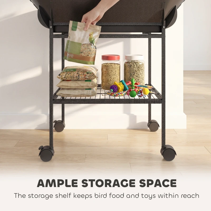 PawHut Parc de jeux pour oiseaux avec roulettes, échelles, balançoire, protège-graines, plateau, mangeoires, perchoirs 63x63x163 cm