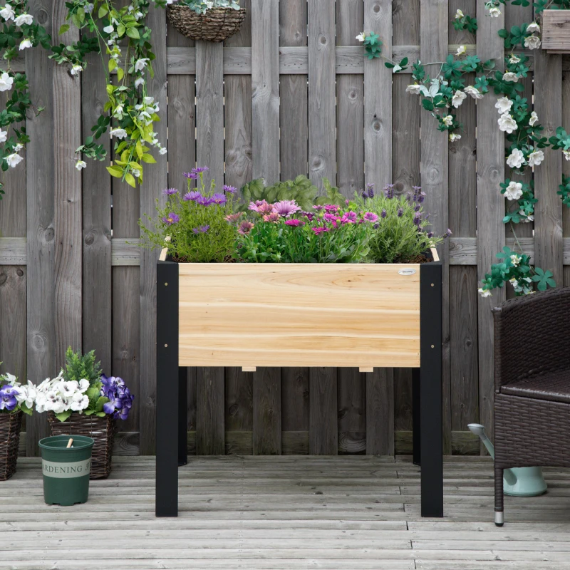 Outsunny Jardinière sur Pieds - Potager - Feutre de Drainage Inclus - métal époxy Noir Bois Sapin