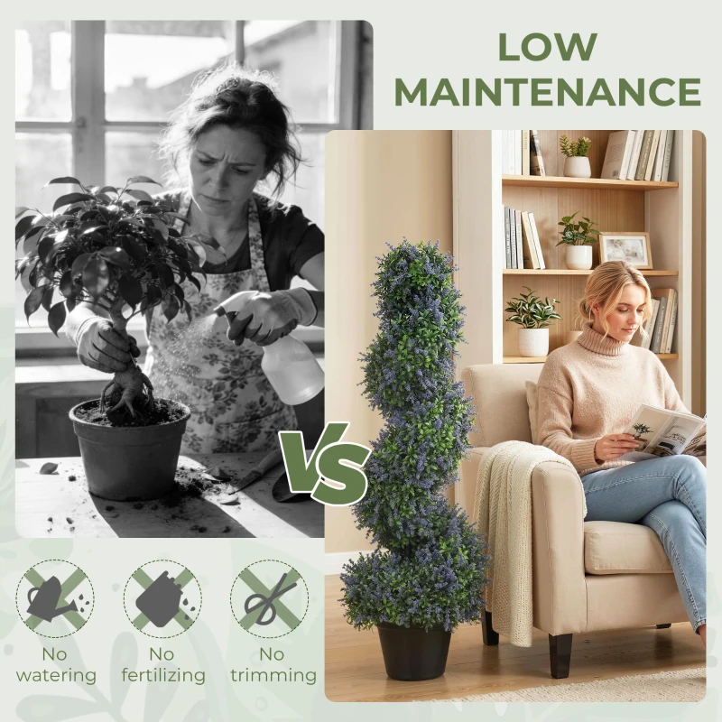 HOMCOM Artificial Lavender Topiary Tree Set of 2, UV Resistant Fake Plants in Pot for Indoor Outdoor Decor, 90 cm, Purple