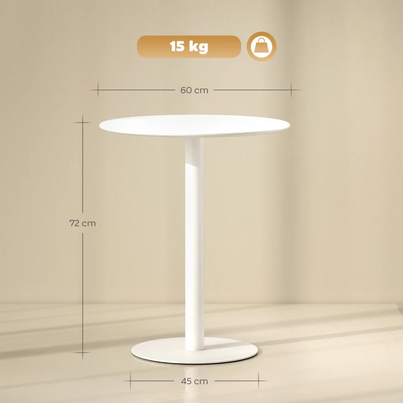 HOMCOM Mesa de Refeição Redonda para 2 Pessoas Mesa de Cozinha de Aço para Interior e Exterior Ø60x72 cm Branco