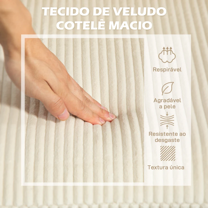 HOMCOM Sofá Chaise Longue de 3 Lugares em L Estofado em Veludo Assento e Encosto Almofadados 214x134x87 cm Bege