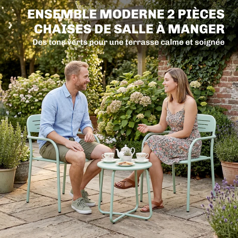 Outsunny Lot de 2 Chaises de Jardin Salon de Jardin Empilable Résistant aux Intempéries avec Accoudoirs 56x58x78cm Vert