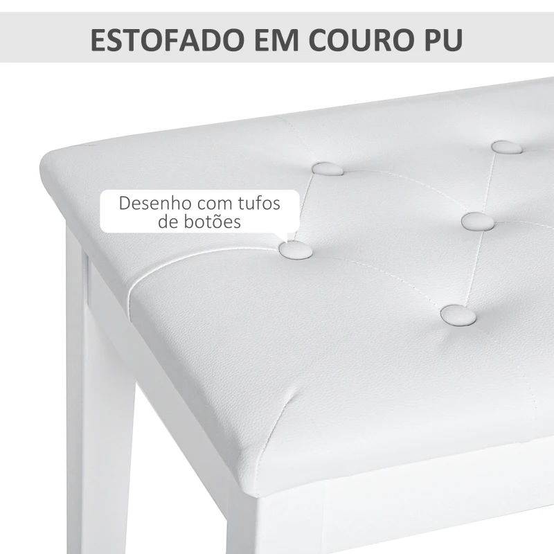 HOMCOM Banco de Piano Banco para Piano com Espaço de Armazenamento Assento de Couro Sintético Acolchoado 76x36x50 cm Branco