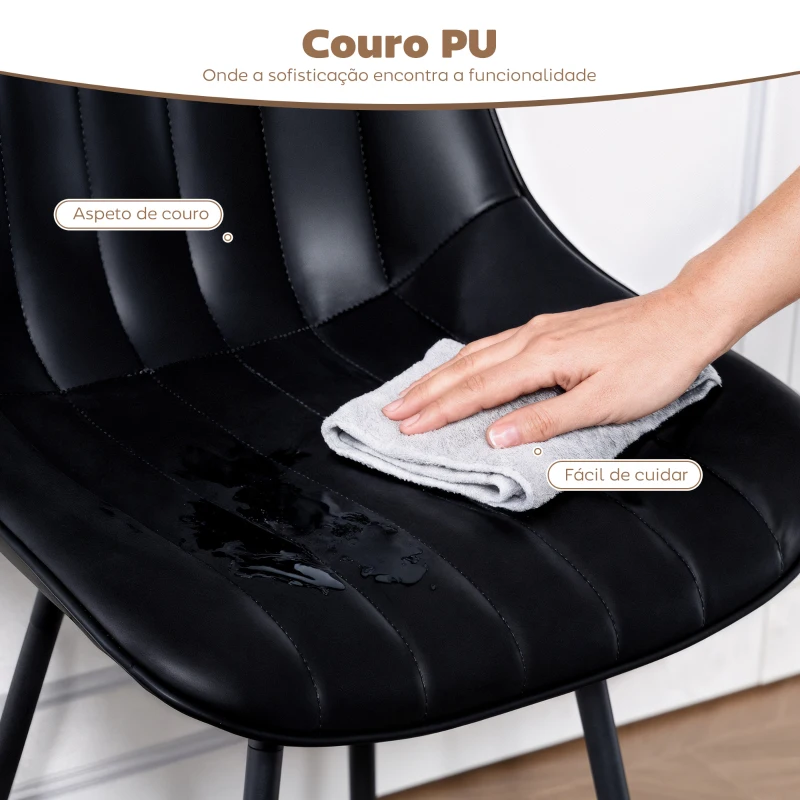 HOMCOM Conjunto de 2 Bancos de Bar Giratórios com Encosto Curvado e Apoio para os Pés Estofados em PU 47x54,5x97,5 cm Preto