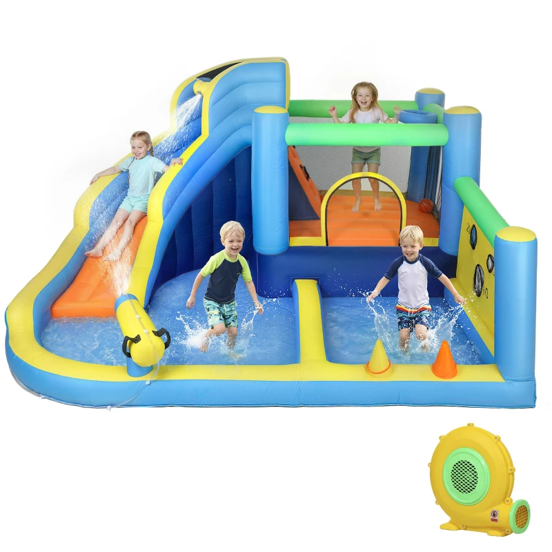 AIYAPLAY 8 in 1 Bouncy Castle for Kids, Inflatable Bounce House with Slide, Pool (Ball Pit), Water Cannon for Indoor Outdoor