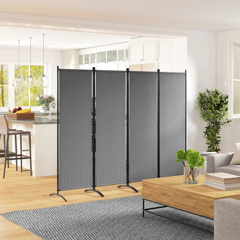 Outsunny Paravent 221 x 172 cm paravent de jardin à 4 panneaux avec pieds larges en tissu polyester de 180 g/m² gris foncé