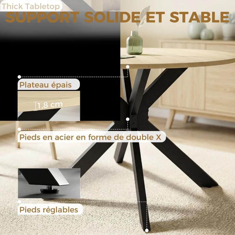 HOMCOM Table à manger pliante pour 2 à 6 personnes, table de cuisine ronde avec pieds croisés en acier, bois naturel